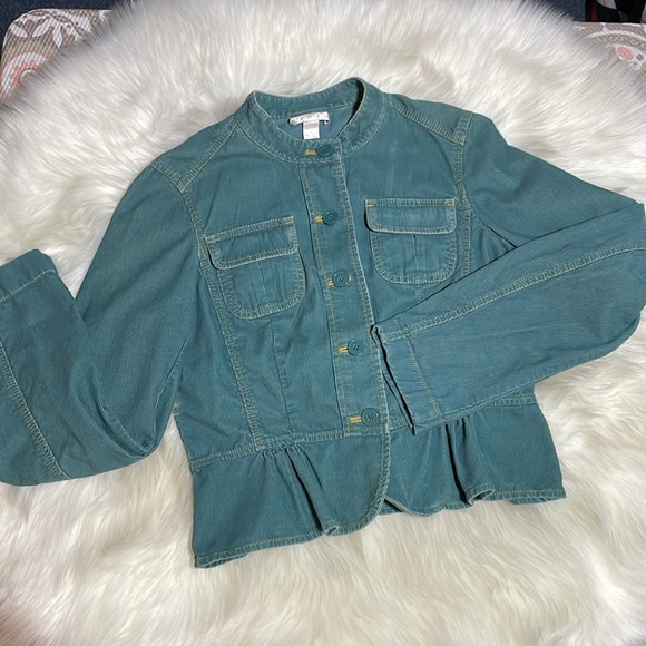 LOFT Jackets & Blazers - LOFT- Teal Cropped Corduroy Jacket with Accent Stitching & Peplum-6-#0061
